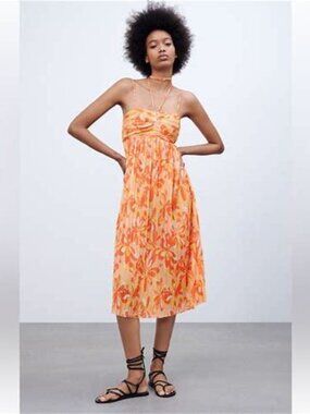 Zara spaghetti Strap Midi Sun Dress Size Small